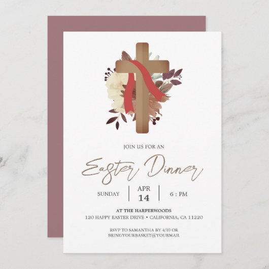 Blumenkreuz Christlich Frühlingsfest Ostern Einladung (Vorne/Hinten)