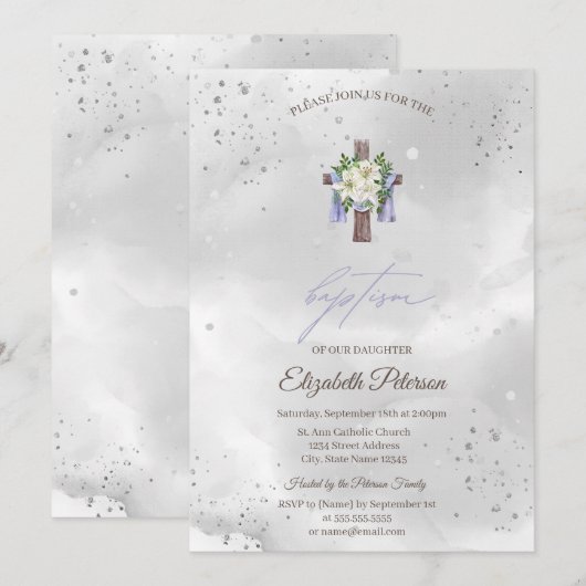 Blumenkreuz Einladung (Vorne/Hinten)