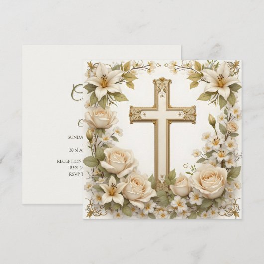 Blumenkreuz Einladung (Vorne/Hinten)