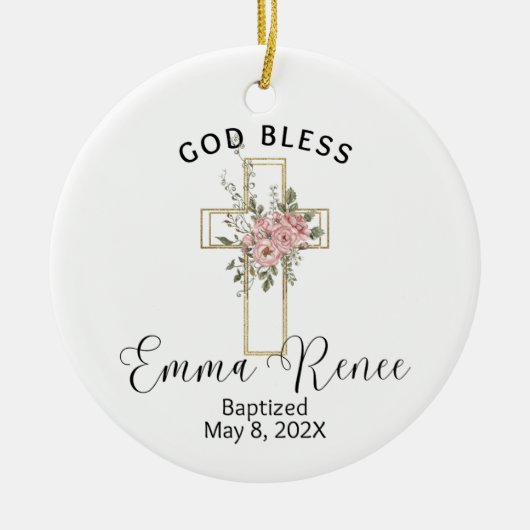 Blumenkreuz Elegante Personalisierte Taufkirche Gi Keramik Ornament (Vorne)