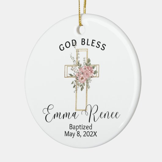 Blumenkreuz Elegante Personalisierte Taufkirche Gi Keramik Ornament (Links)