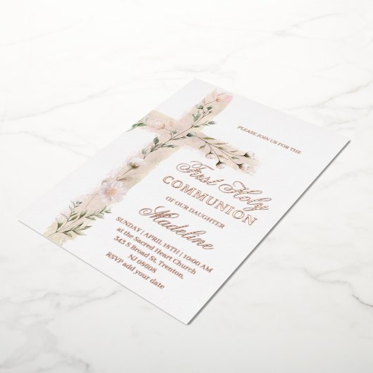 Blumenkreuz Erste Heilige Kommune Folieneinladung (Gedreht)