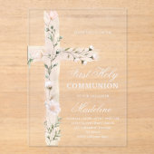 Blumenkreuz Erste Kommune Acryleinladungen (Vorderseite)