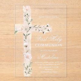 Blumenkreuz Erste Kommune Acryleinladungen