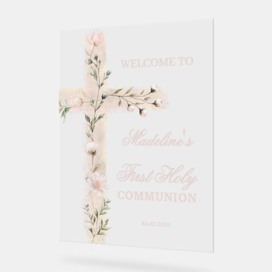 Blumenkreuz Erste Kommune Acrylschild (Winkel)