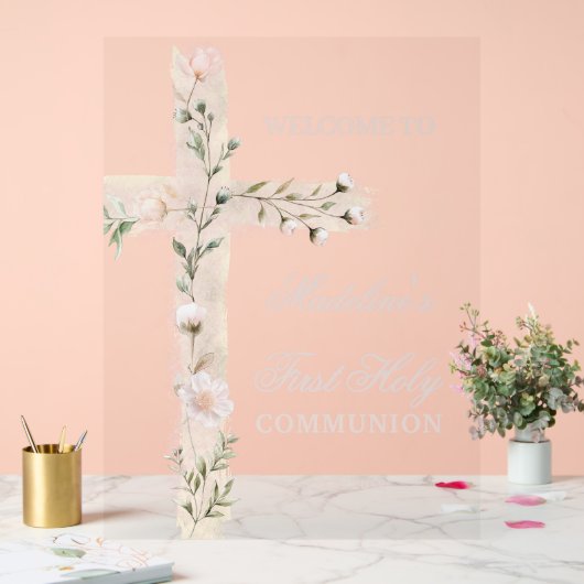 Blumenkreuz Erste Kommune Acrylschild (Hochzeit)