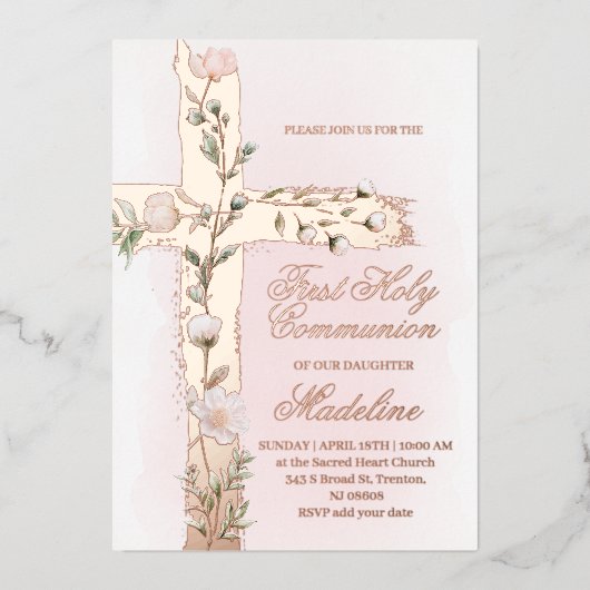 Blumenkreuz Erste Kommune Folieneinladung (Vorderseite)