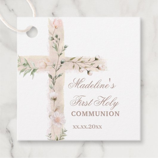 Blumenkreuz Erste Kommune Geschenkanhänger (Vorderseite)