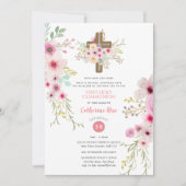 Blumenkreuz Erster KommunionsGirl Einladung (Vorderseite)