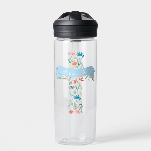 Blumenkreuz John 3:16 Trinkflasche (Vorderseite)