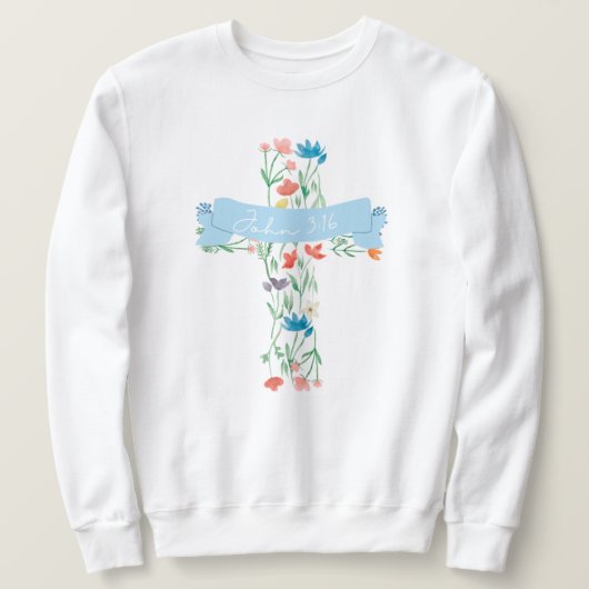 Blumenkreuz John 3:16 Unisex Sweatshirt (Design vorne)