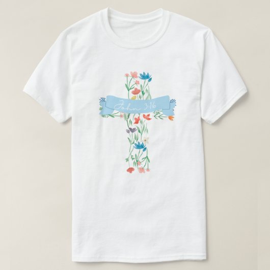 Blumenkreuz John 3:16 Unisex T-Shirt (Design vorne)