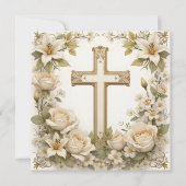 Blumenkreuz Katholische Taufe Christening Einladung (Vorderseite)