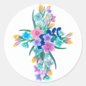 Blumenkreuz Klassischer runder Aufkleber (Vorderseite)