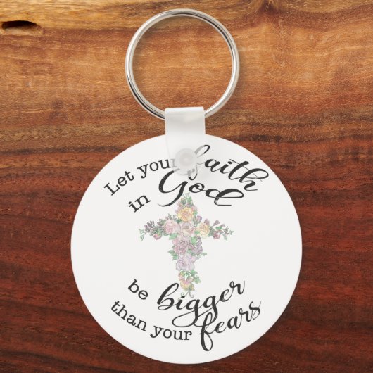 Blumenkreuz mit Christlichem Zitat Schlüsselanhänger (Vorderseite)