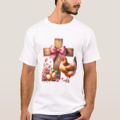 Blumenkreuz mit Coquette Bow und Huhn T-Shirt (Vorderseite)