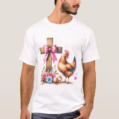 Blumenkreuz mit Coquette Bow und Huhn T-Shirt (Vorderseite)