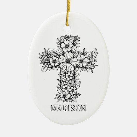 Blumenkreuz Religiös kreieren Sie Ihren eigenen Sa Keramik Ornament (Vorne)