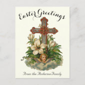 Blumenkreuz und Cherub Vintag Ostern Religiös Postkarte (Vorderseite)
