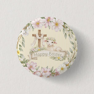 Blumenkreuz und Lamm Frohe Ostern Button