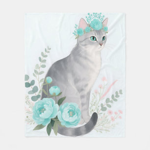 Blumenkronen-Graue Katze Fleecedecke