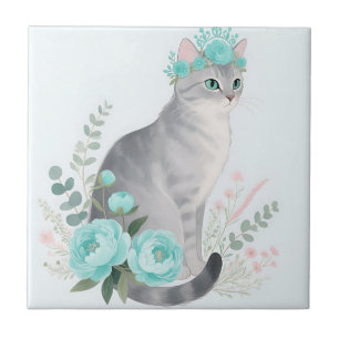 Blumenkronen-Graue Katze Fliese