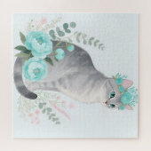 Blumenkronen-Graue Katze Puzzle (Horizontal)