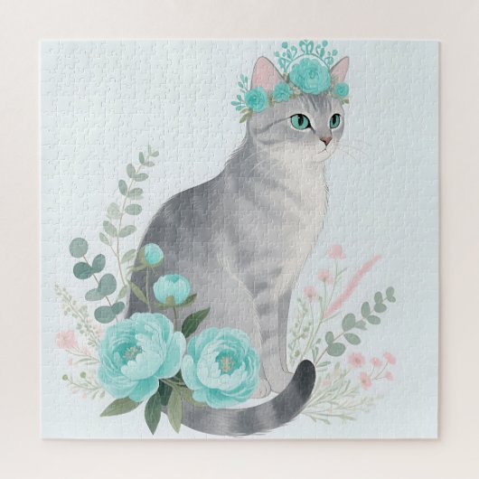 Blumenkronen-Graue Katze Puzzle (Vertikal)