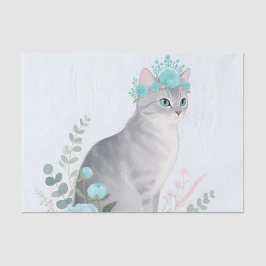 Blumenkronen-Graue Katze Seidenpapier (Vorderseite)