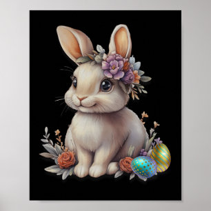 Blumenkronen-Osterhase mit Frühlings-Ei-Design Poster