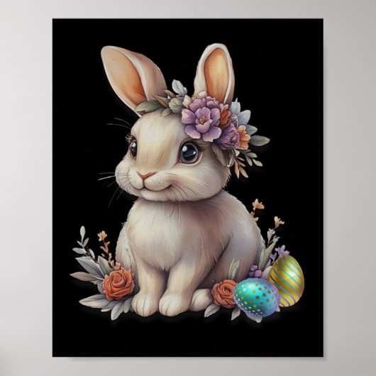 Blumenkronen-Osterhase mit Frühlings-Ei-Design Poster (Vorne)