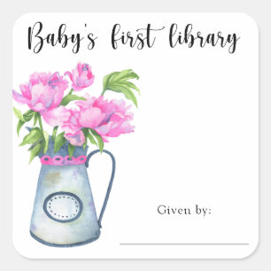 Blumenkrug - Babys erste Bibliothek Quadratischer Aufkleber