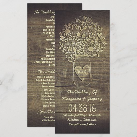 Blumenkrug rustikale Hochzeitsprogramme Programm (Vorne/Hinten)