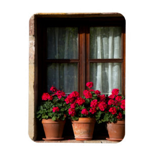 Blumenkübel am Fenster im Dorf Magnet
