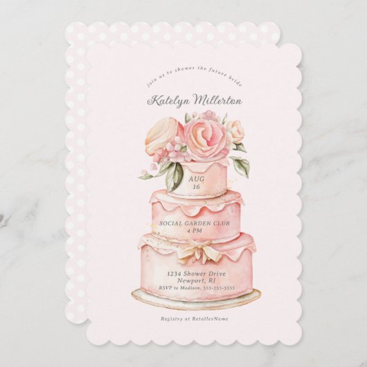 Blumenkuchen Pink-Brautparty Einladung (Vorne/Hinten)