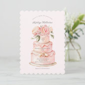 Blumenkuchen Pink-Brautparty Einladung (Stehend Vorderseite)