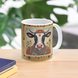Blumenkuh Folk Kunst Zweifarbige Tasse