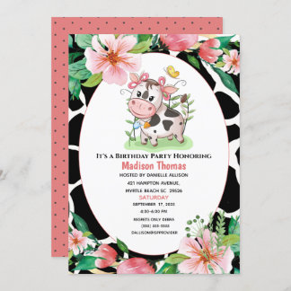 Blumenkuh Print Girls Geburtstagsparty Einladung