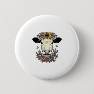Blumenkuhkopf im Vintage-Stil Gravur Design_1 Button