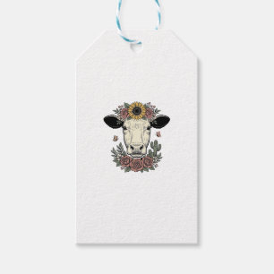 Blumenkuhkopf im Vintage-Stil Gravur Design_1 Geschenkanhänger