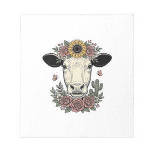 Blumenkuhkopf Vintage Gravur Design_1 Notizblock