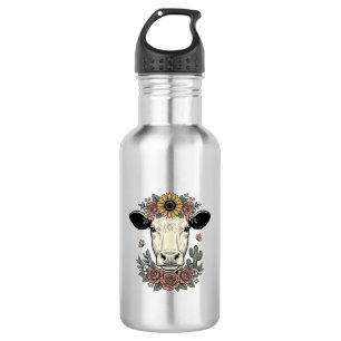 Blumenkuhkopf-Vintage-Stichdesign_1 Edelstahlflasche