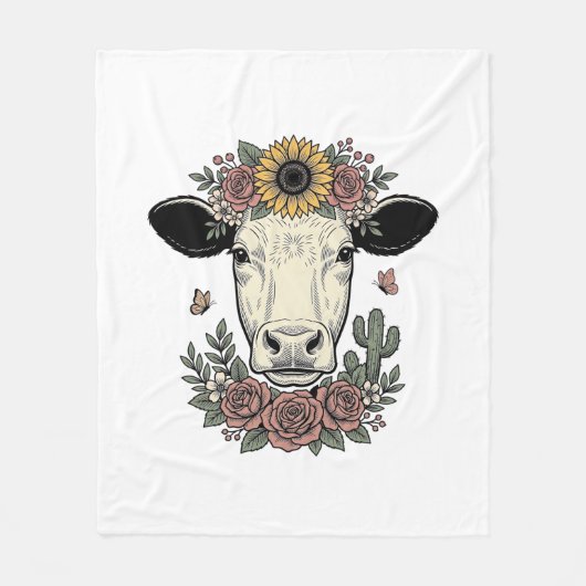 Blumenkuhkopf-Vintage-Stichdesign_1 Fleecedecke (Vorderseite)