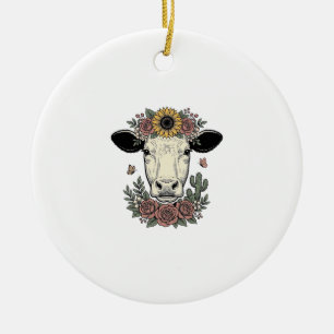 Blumenkuhkopf-Vintage-Stichdesign_1 Keramik Ornament