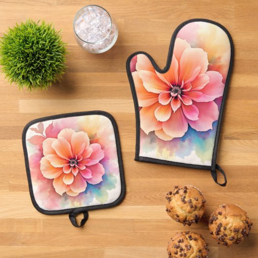 Blumenkunst enthüllt Design Ofenhandschuh & Topflappen-Set (Oben Unten)