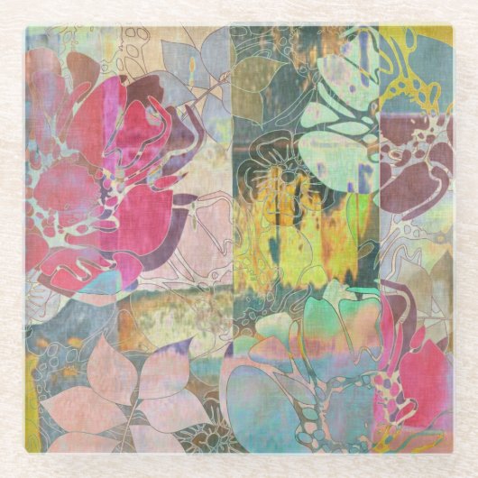 Blumenkunst-Grunge-Muster Glasuntersetzer (Vorderseite)