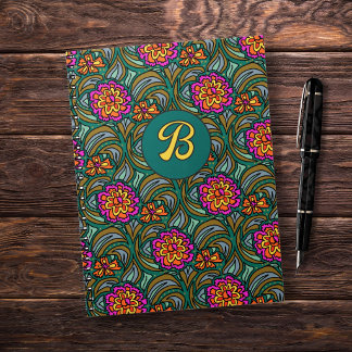 Blumenkunst-Muster Individuelles Anfangsbuchstaben Notizblock