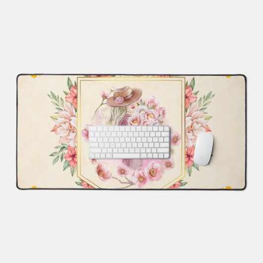 Blumenkunst, rosafarbene Grafik, Lady of Spring Schreibtischunterlage (Tastatur & Maus)