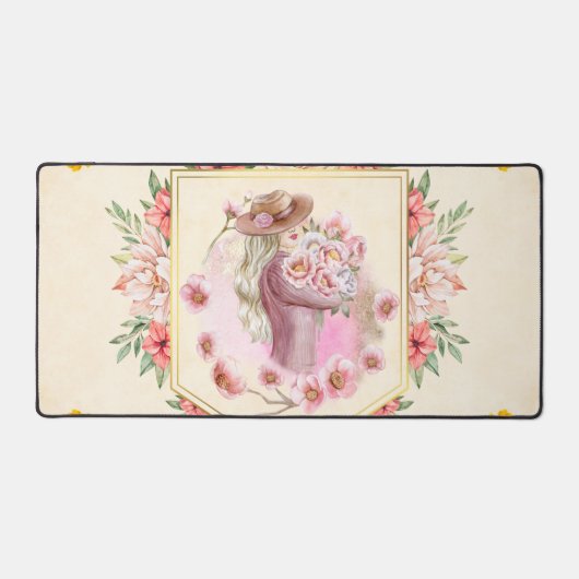 Blumenkunst, rosafarbene Grafik, Lady of Spring Schreibtischunterlage (Vorderseite)