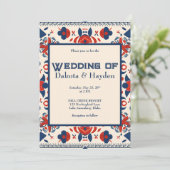 Blumenkunst rot, weiß und blau einladung (Stehend Vorderseite)